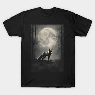 Fox in the Foggy Dark Forest Vintage Art T-Shirt